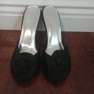 Black open heel heels